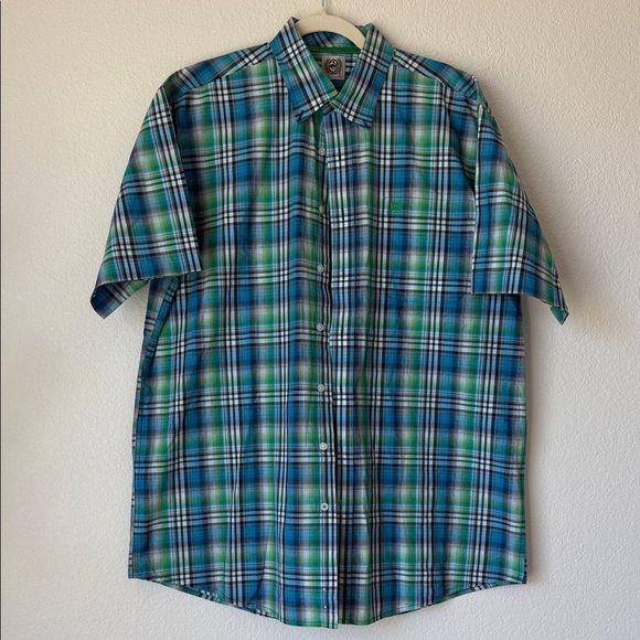 Cinch Other - Cinch Blue Green Plaid Short Sleeve Button Down Shirt L Western